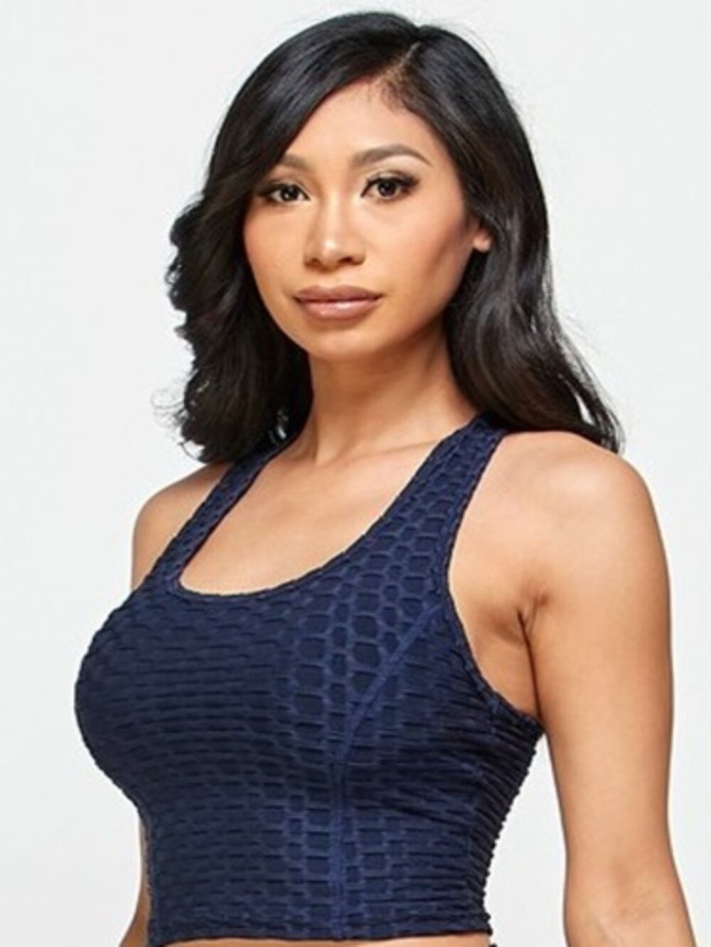 Women's Racerback Bra Top Textured Lifting & Supportive Navy S/M & L/XL